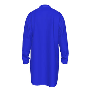 Blue All-Over Print Men's Stand-up Collar Long Shirt