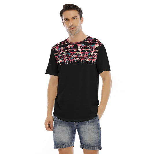 Black Tribal Fusia All-Over Print Men's Short Sleeve Rounded Hem T-shirt