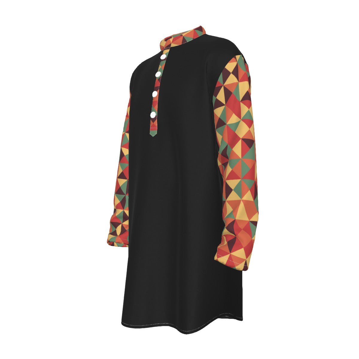 Ethnic Pattern All-Over Print Men's Stand-up Collar Long Shirt