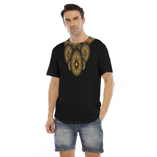 Ethnic Necked All-Over Print Men's Short Sleeve Rounded Hem T-shirt