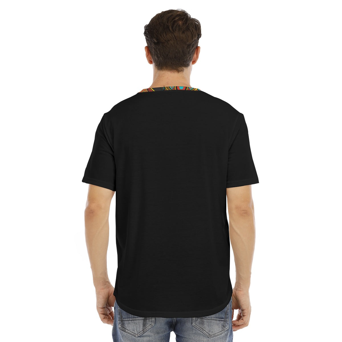 Ethnic Necked All-Over Print Men's Short Sleeve Rounded Hem T-shirt