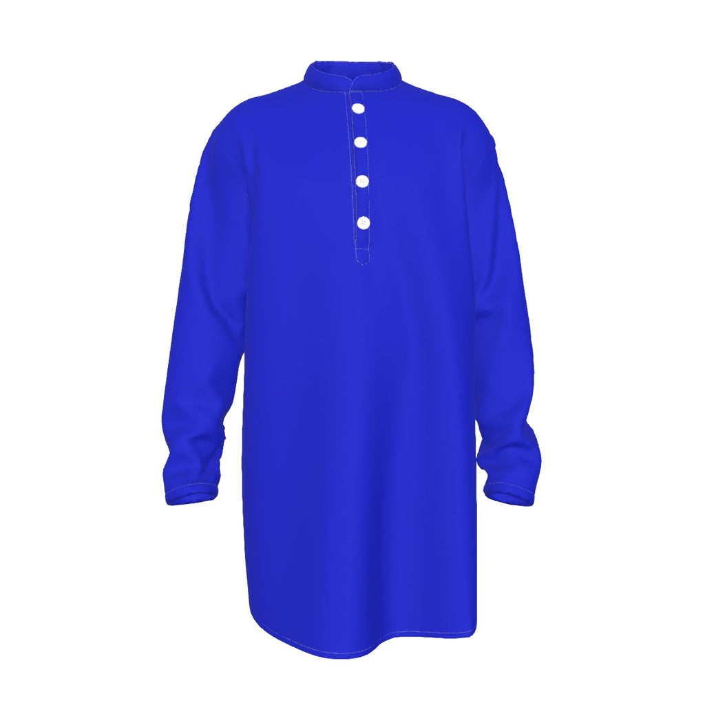 Blue All-Over Print Men's Stand-up Collar Long Shirt