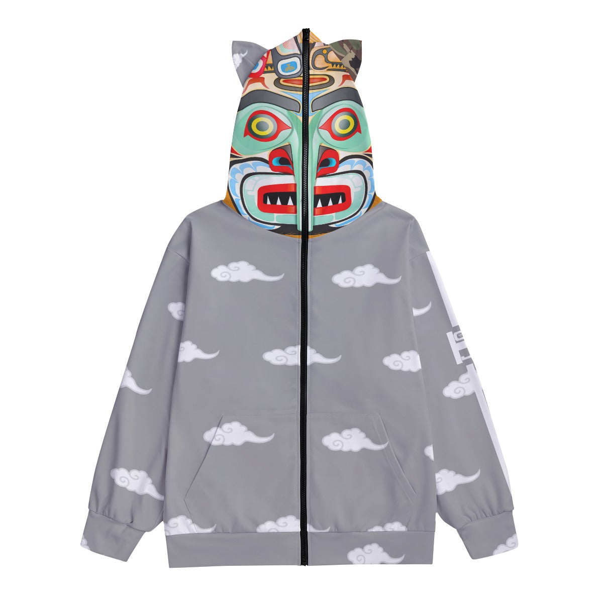Warrior Mask All-Over Print Unisex Pullover Hoodie With Zipper Closure