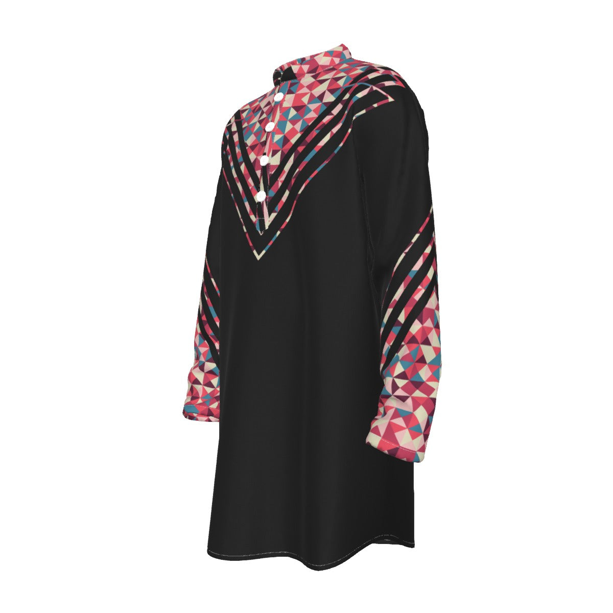 Geometric Black Passion Fruit All-Over Print Men's Stand-up Collar Long Shirt