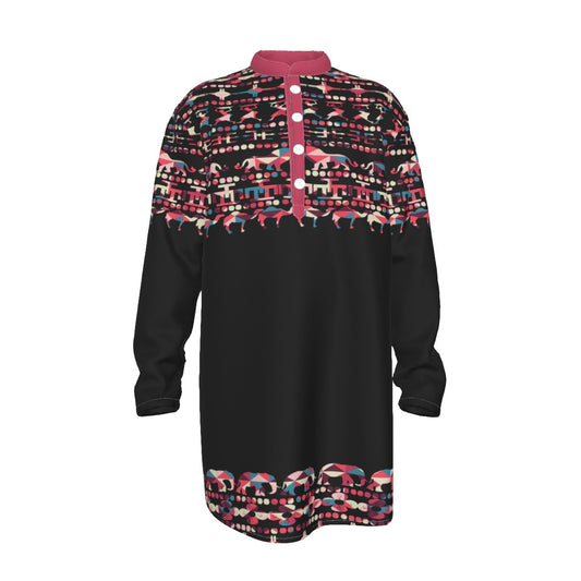 Hebrew Israelite Men's Tribal Animal Fusia All-Over Print Men's Stand-up Collar Long Shirt