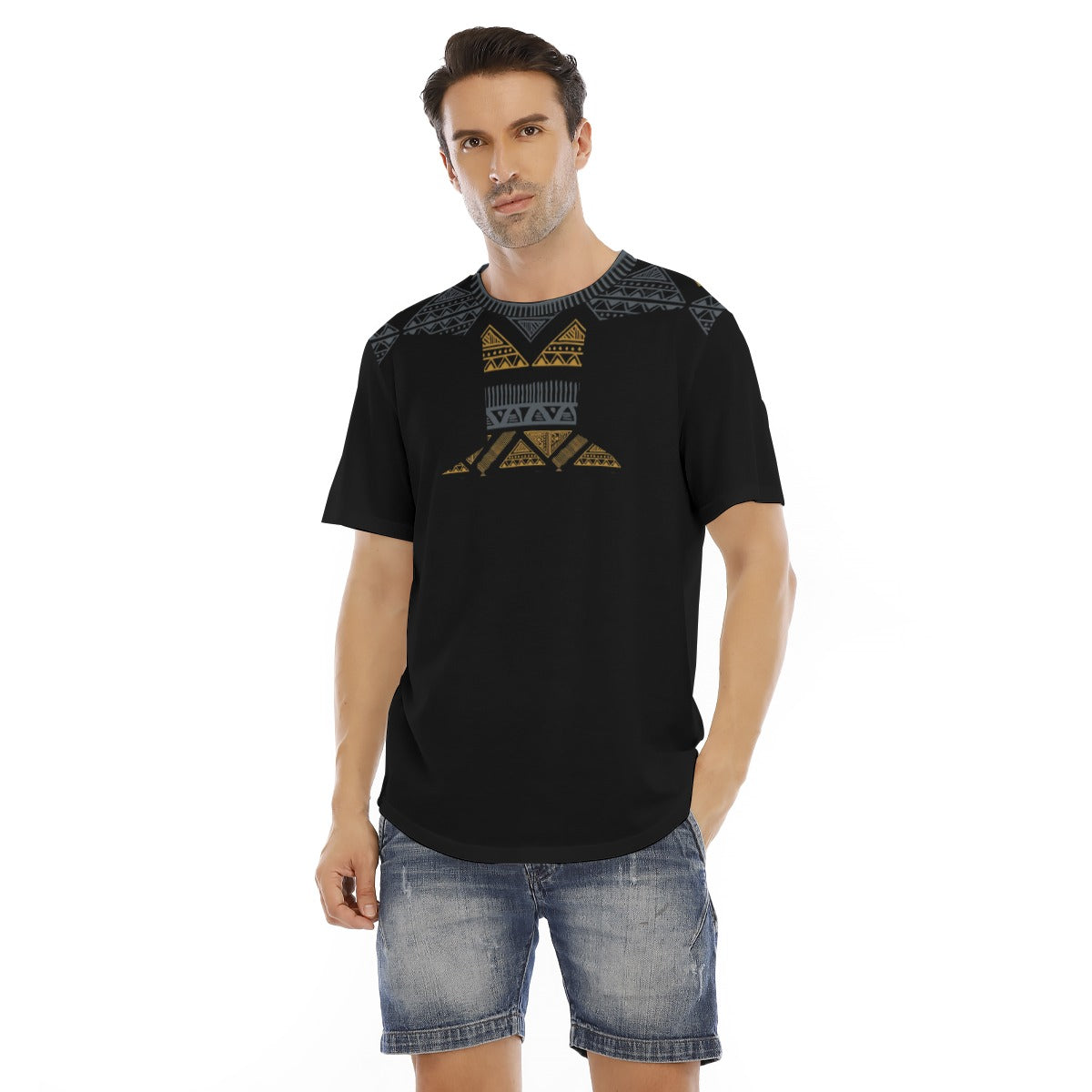 Black Tribal All-Over Print Men's Short Sleeve Rounded Hem T-shirt