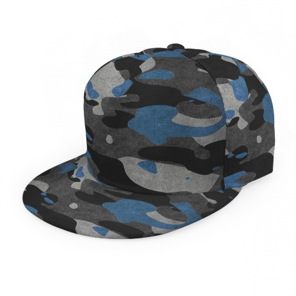 Blue Camouflaged Baseball Cap With Flat Brim