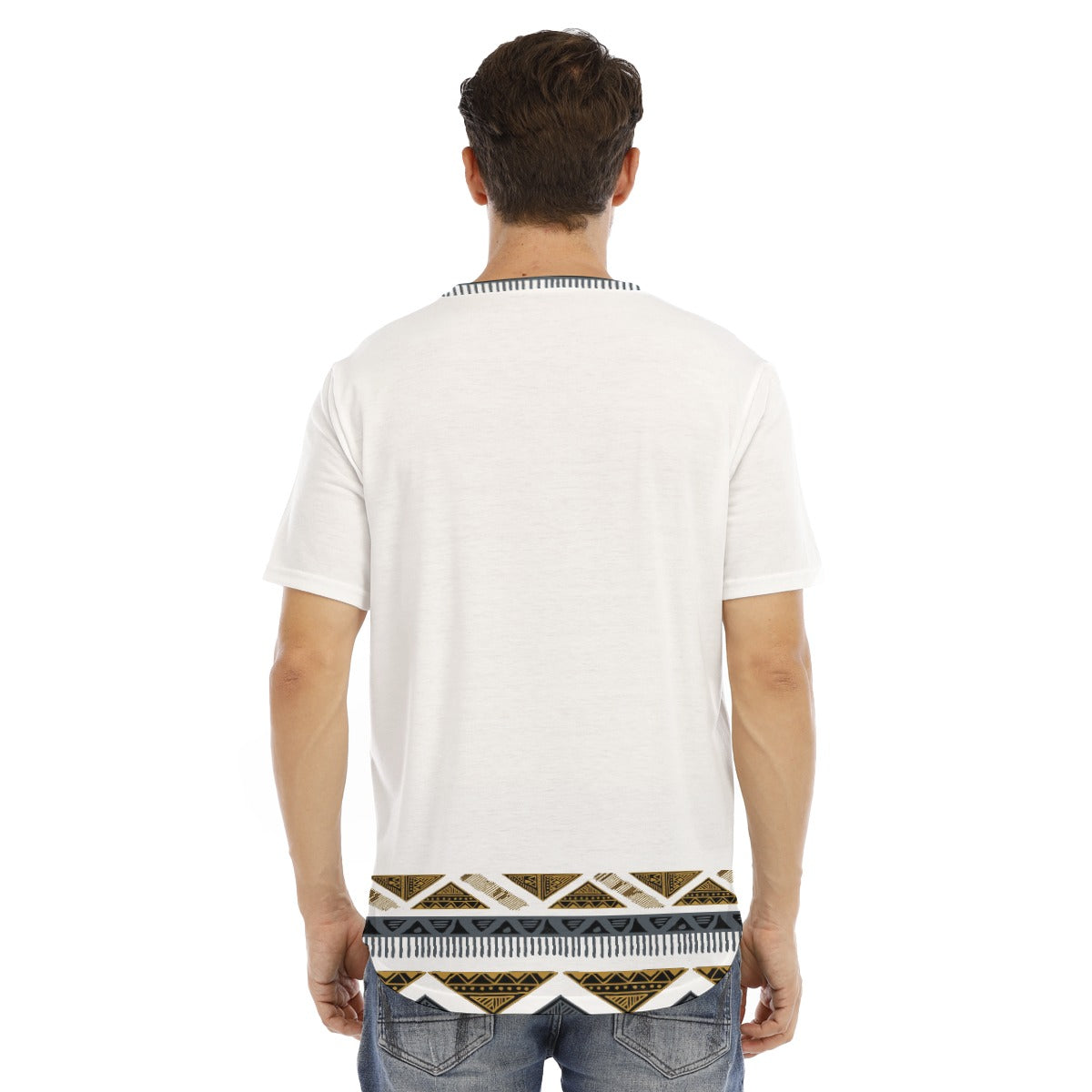 Black Gold White Tribal All-Over Print Men's Short Sleeve Rounded Hem T-shirt