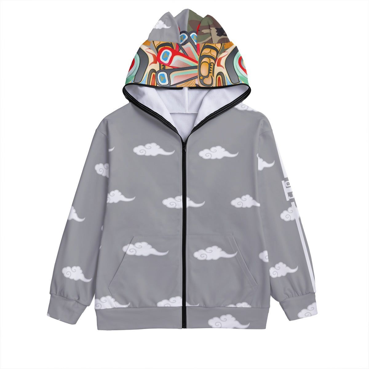 Warrior Mask All-Over Print Unisex Pullover Hoodie With Zipper Closure