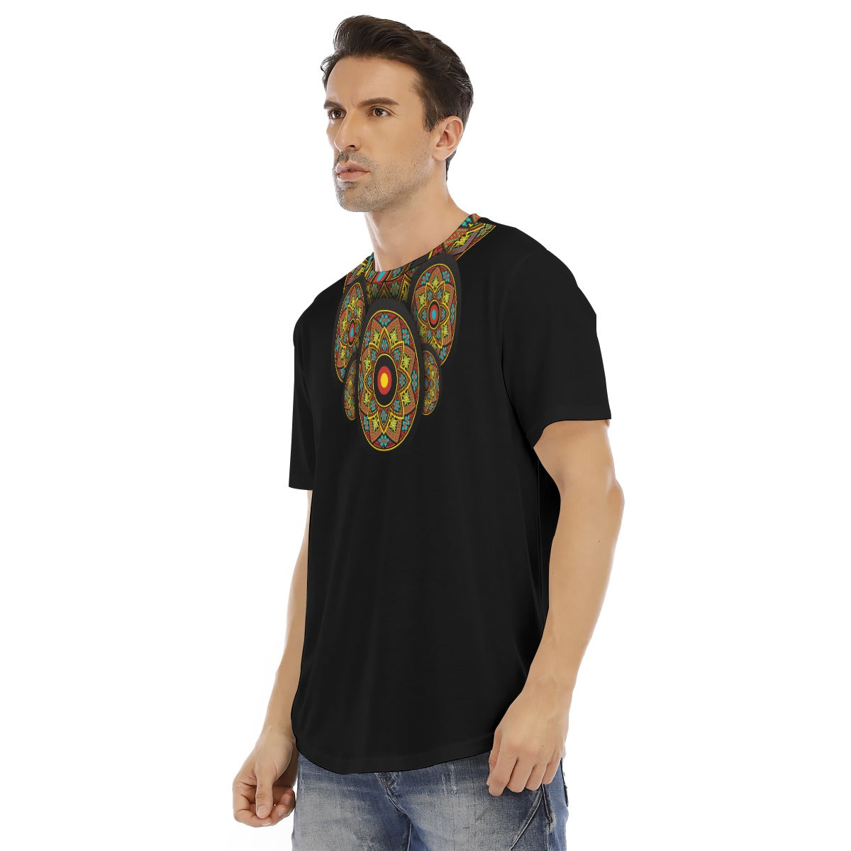 Ethnic Necked All-Over Print Men's Short Sleeve Rounded Hem T-shirt