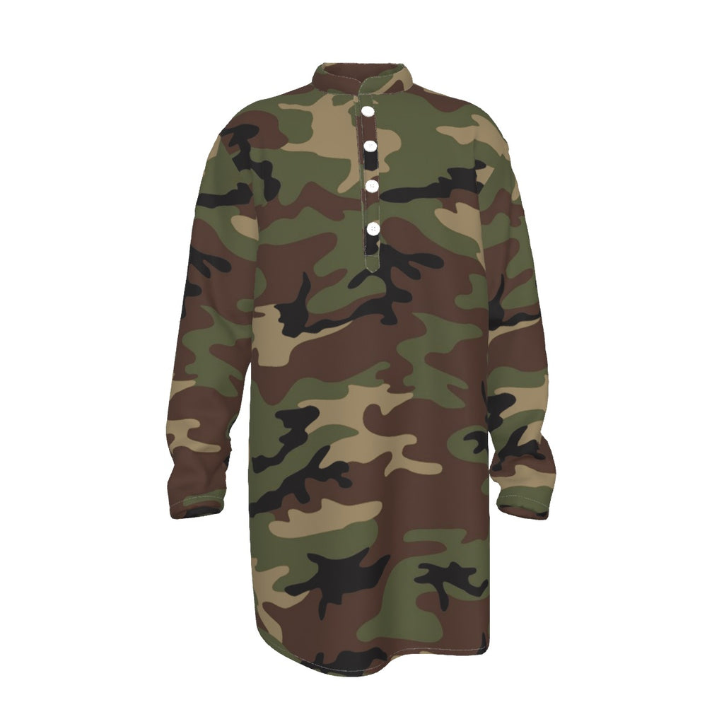 Traditional Camo All-Over Print Men's Stand-up Collar Long Shirt