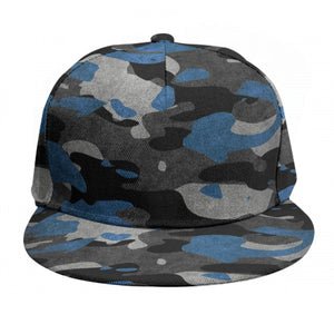 Blue Camouflaged Baseball Cap With Flat Brim