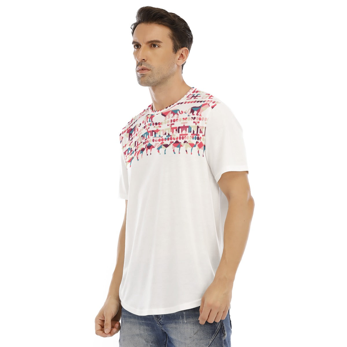 Tribal Fusia Animal All-Over Print Men's Short Sleeve Rounded Hem T-shirt