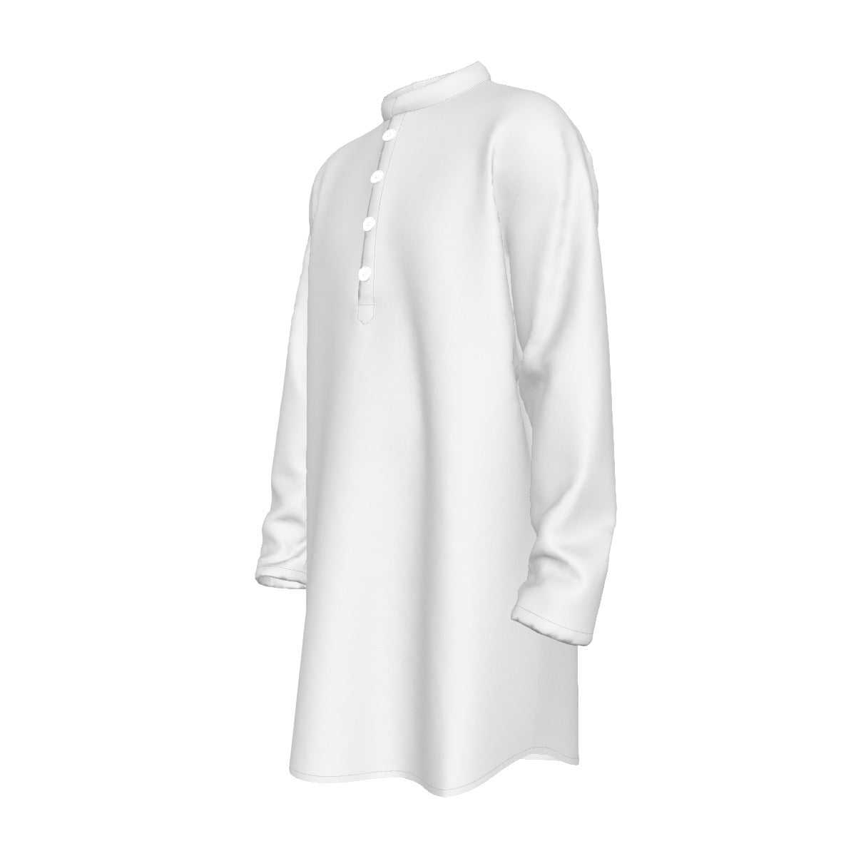 White All-Over Print Men's Stand-up Collar Long Shirt