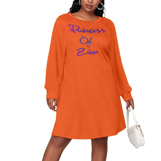 Orange All-Over Print Women's Dress With Raglan Sleeve(Plus Size)