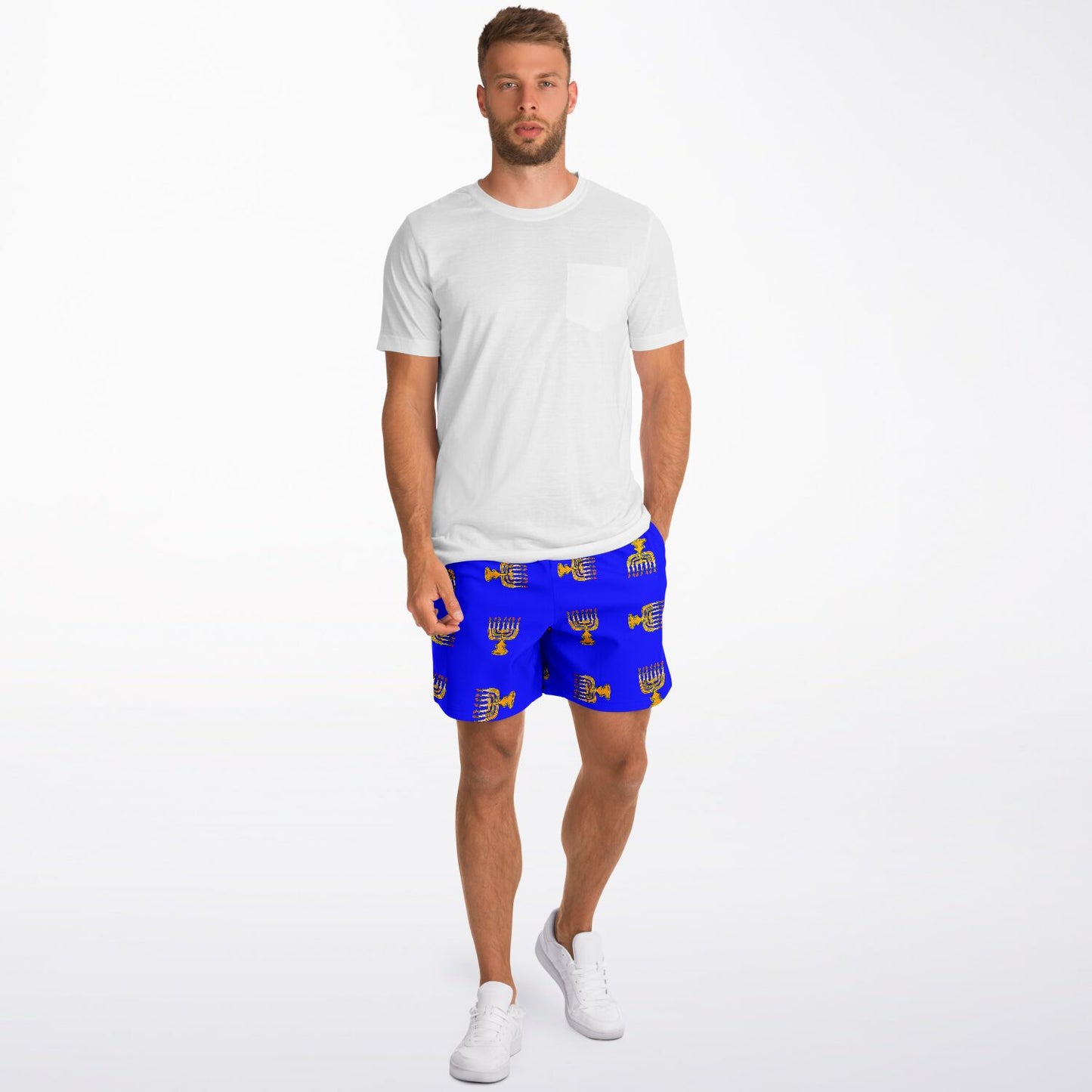 Hebrew Israelite Menorah Pattern Casual Shorts Royal Blue