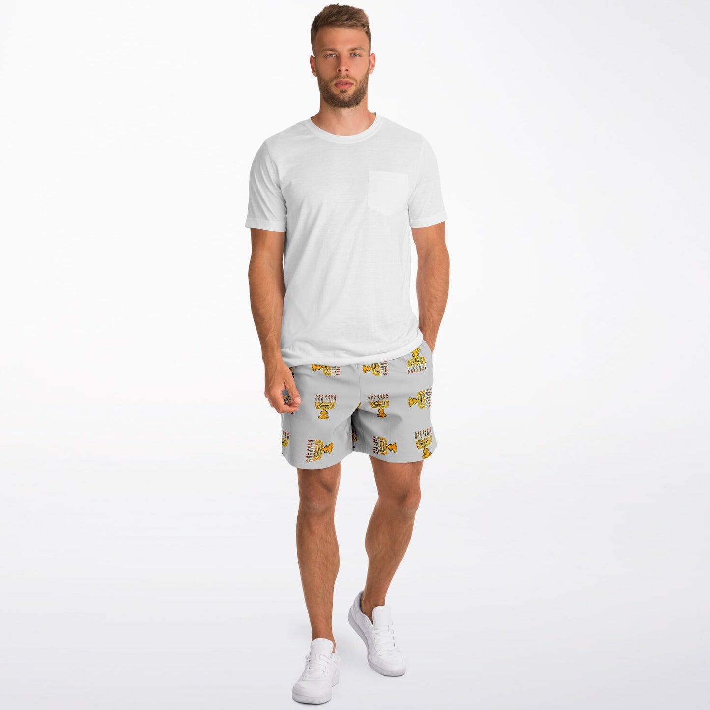 Hebrew Israelite Menorah Pattern Casual Shorts Grey