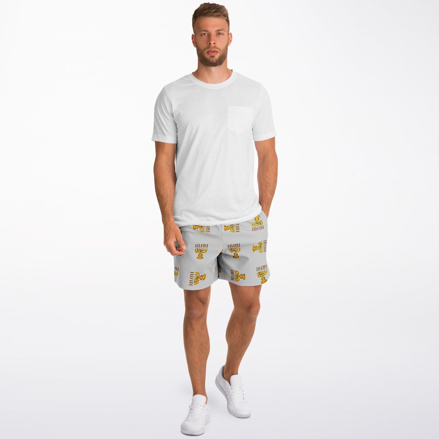 Hebrew Israelite Menorah Pattern Casual Shorts Grey