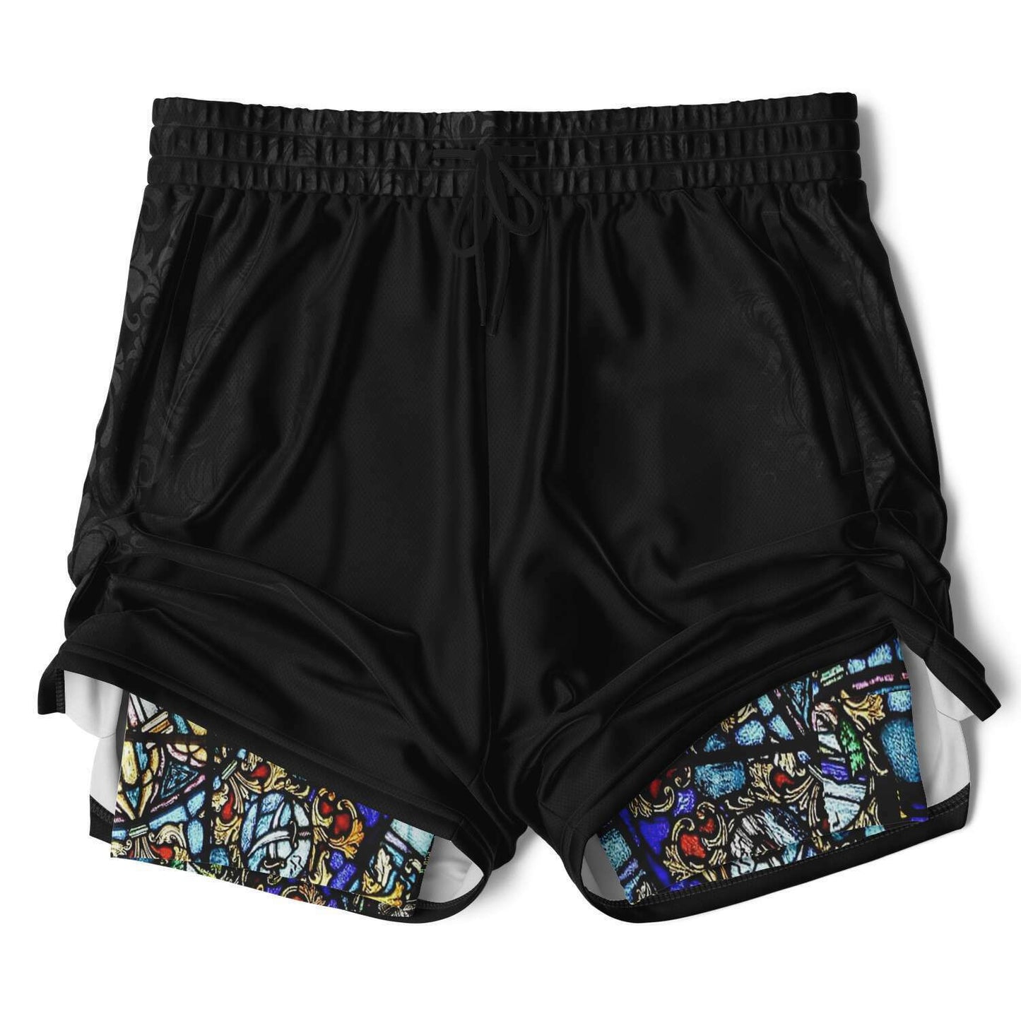 Athletic 2 in 1 Shorts w/Black Paisley Mosaic artwork