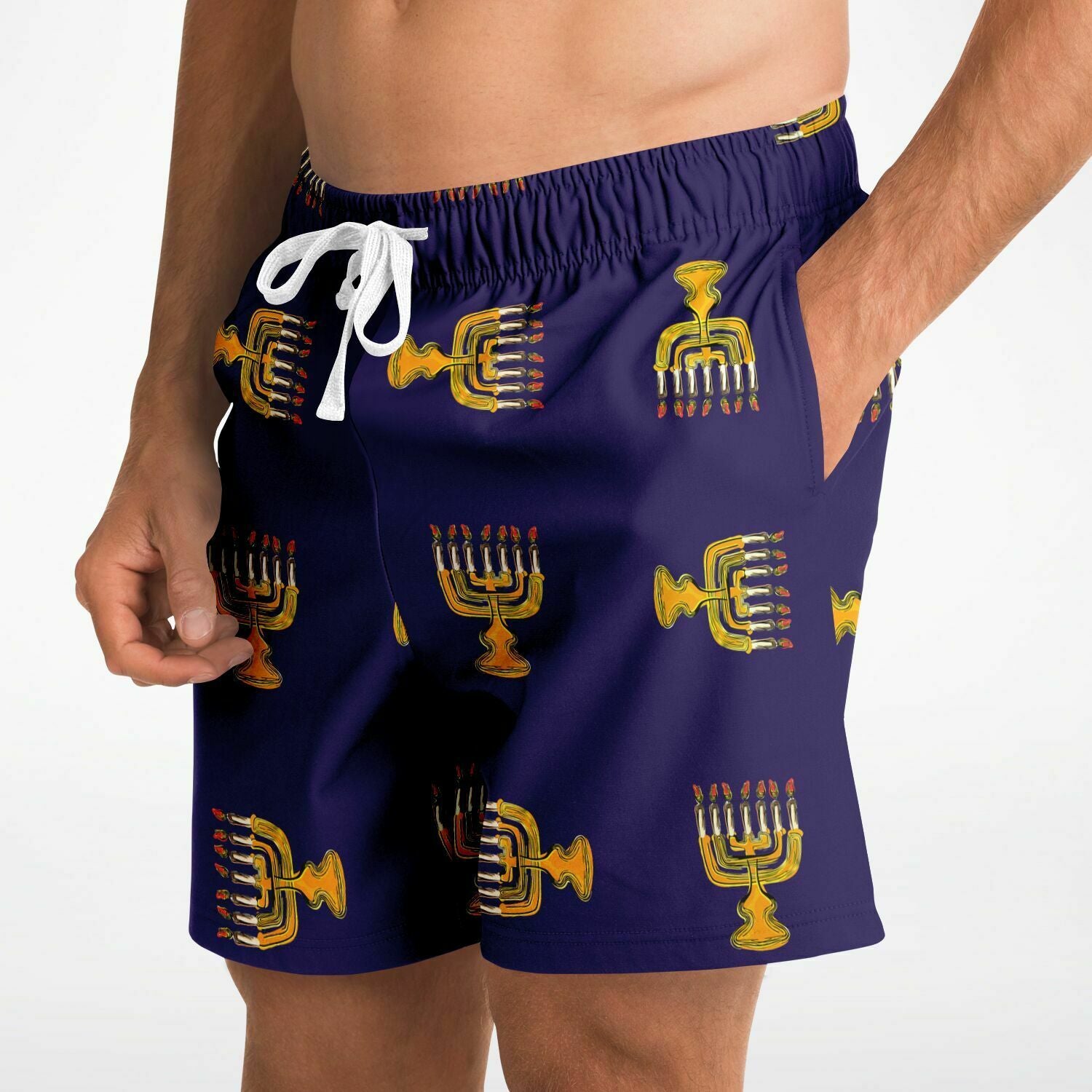 Hebrew Israelite Menorah Pattern Casual Shorts Royal Purple