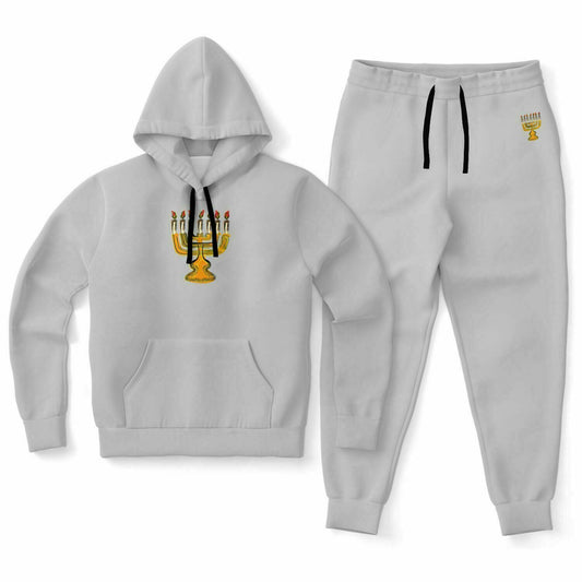 Hebrew Israelite 12 Tribes Of  Israel Grey Gold Menorah Hoodie Suit