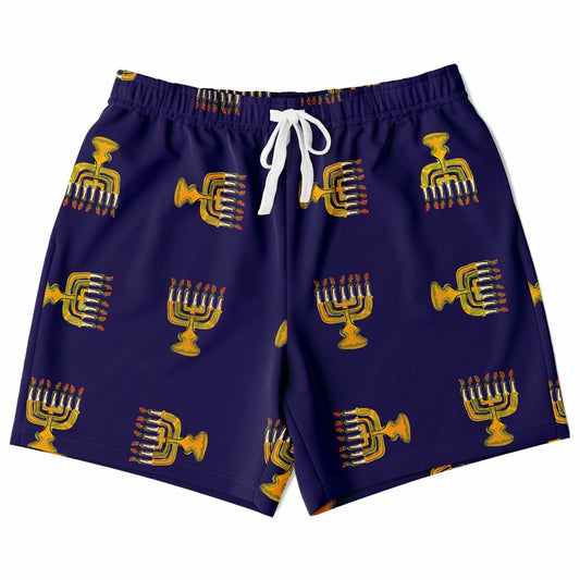 Hebrew Israelite Menorah Pattern Casual Shorts Royal Purple