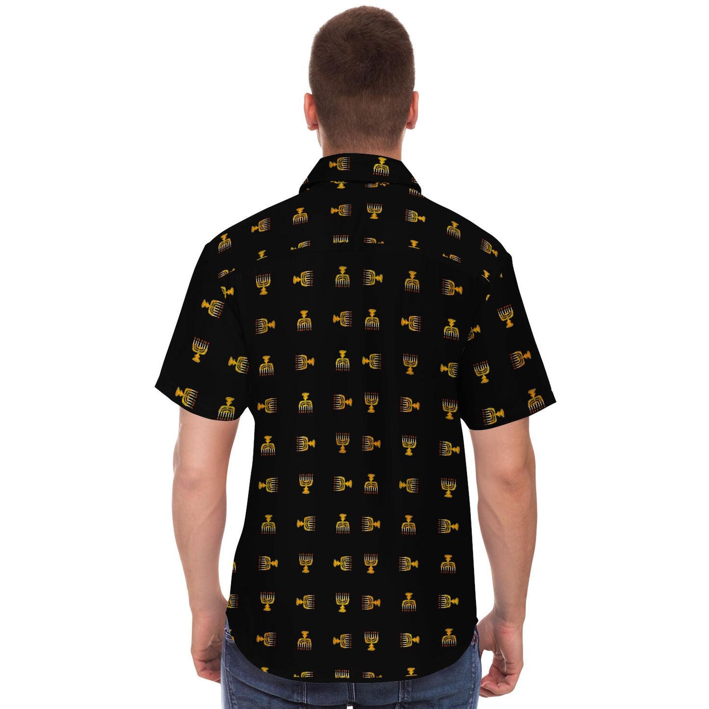 Hebrew Israelite Menorah Pattern Short Sleeve Poplin Polo Black