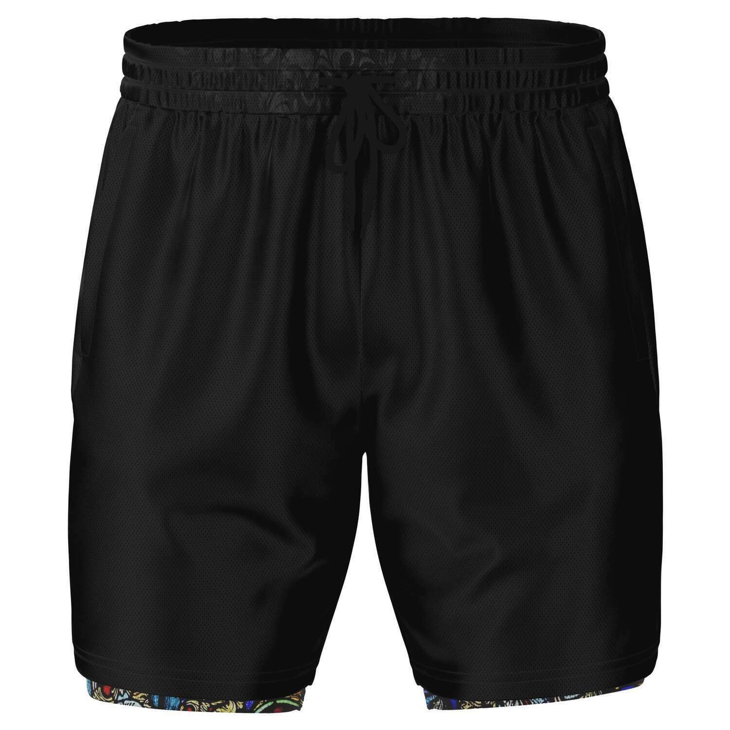 Athletic 2 in 1 Shorts w/Black Paisley Mosaic artwork