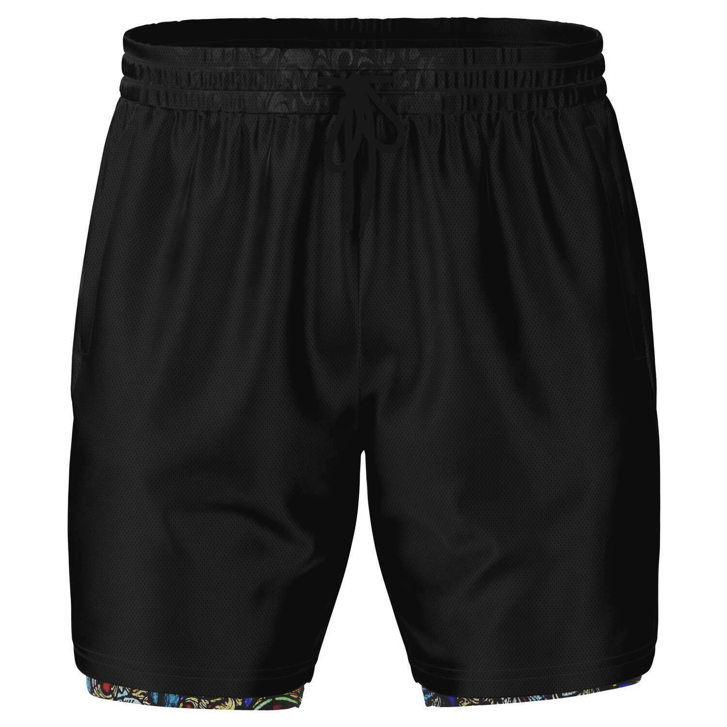 Athletic 2 in 1 Shorts w/Black Paisley Mosaic artwork