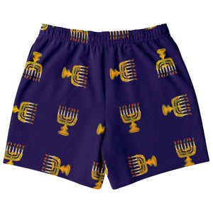 Hebrew Israelite Menorah Pattern Casual Shorts Royal Purple