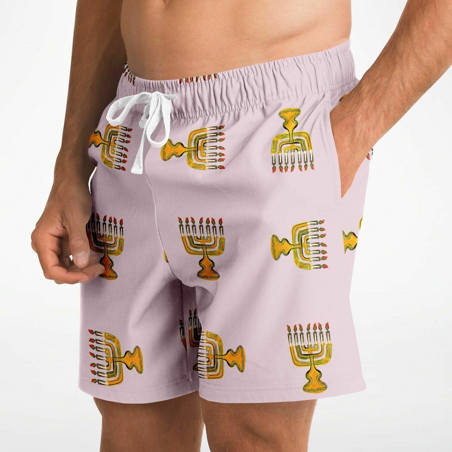 Hebrew Israelite Menorah Pattern Casual Shorts Salmon