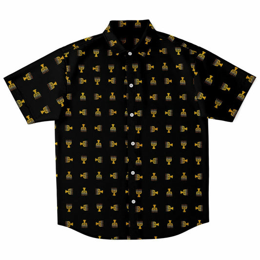 Hebrew Israelite Menorah Pattern Short Sleeve Poplin Polo Black