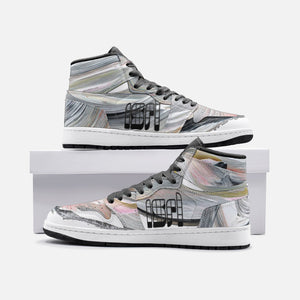 Abstract Unisex High Top Leather Sneaker