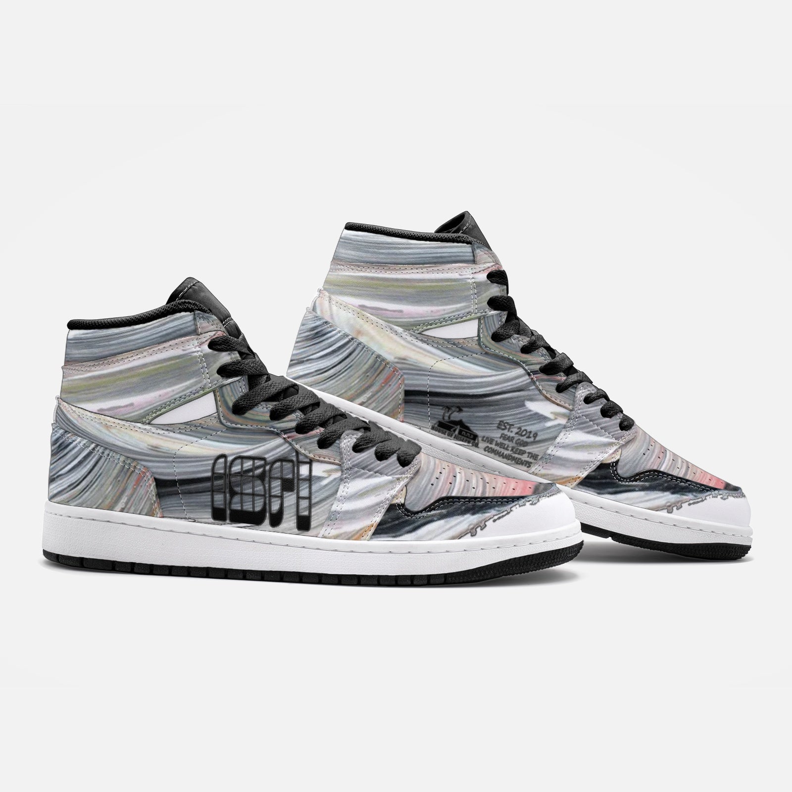 Abstract Unisex High Top Leather Sneaker