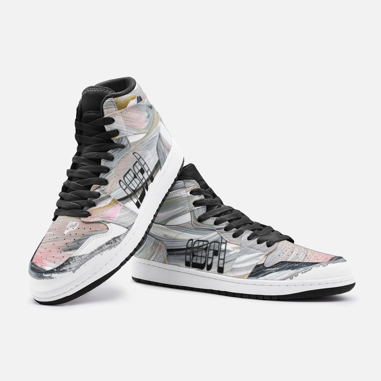 Abstract Unisex High Top Leather Sneaker