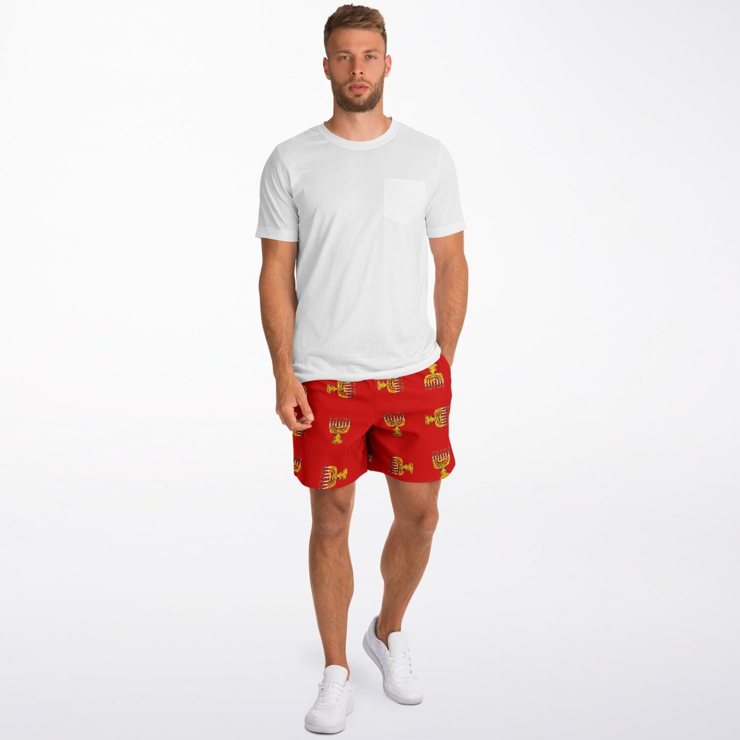 Hebrew Israelite Menorah Pattern Casual Shorts Red