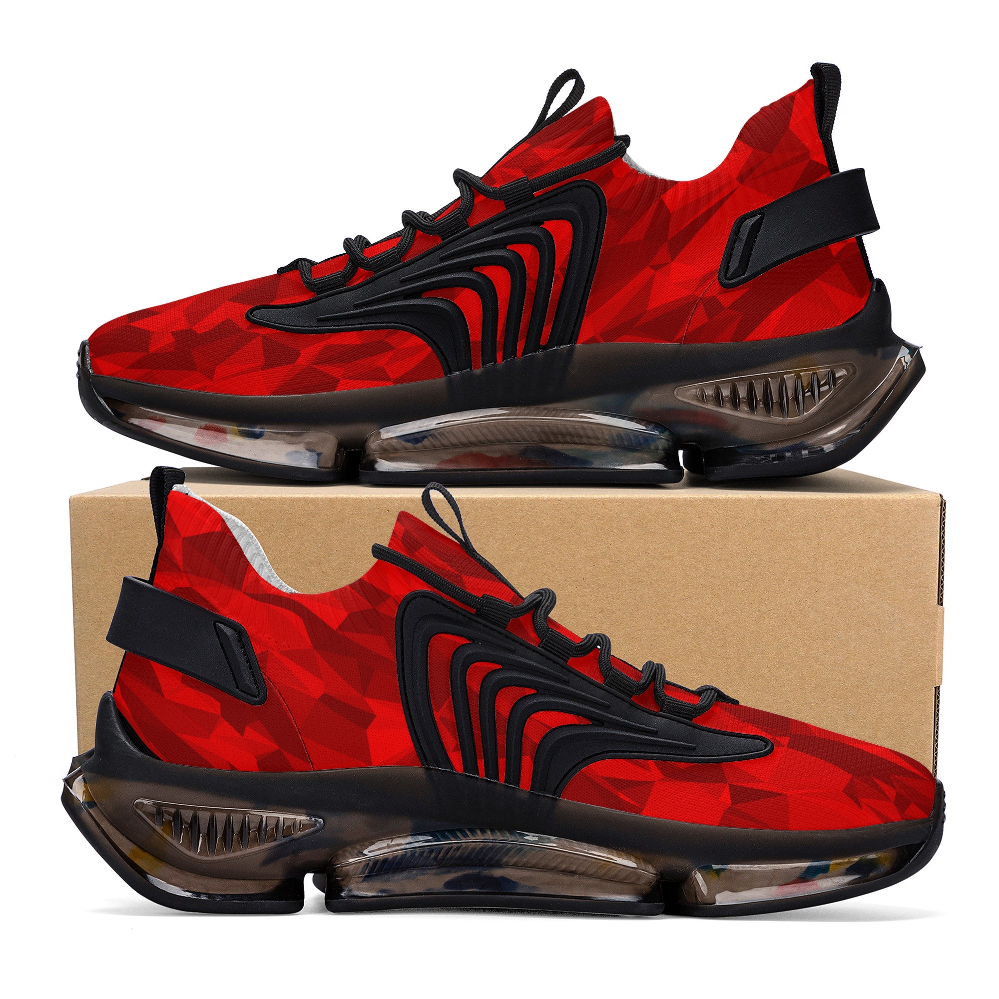 Custom Hebrew Israelite Red Digital Camo Reaction Athletic Sneakers - Black
