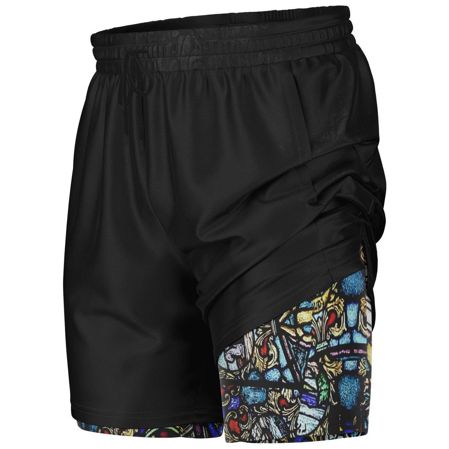 Athletic 2 in 1 Shorts w/Black Paisley Mosaic artwork