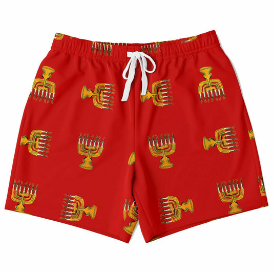 Hebrew Israelite Menorah Pattern Casual Shorts Red