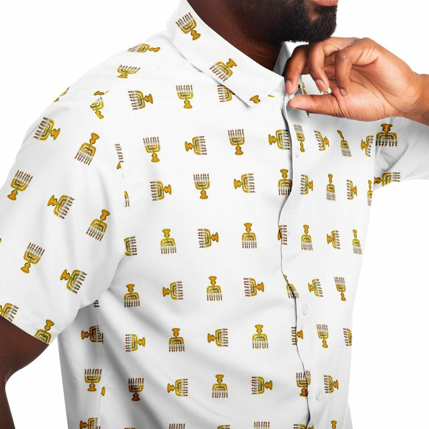 Hebrew Israelite Menorah Short Sleeve Poplin Polo White