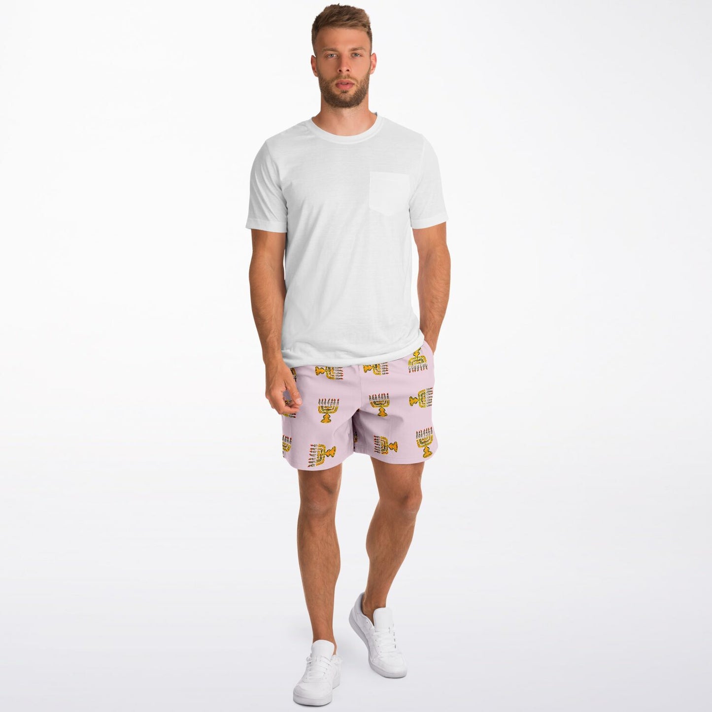Hebrew Israelite Menorah Pattern Casual Shorts Salmon