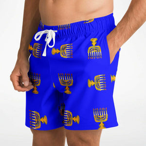 Hebrew Israelite Menorah Pattern Casual Shorts Royal Blue