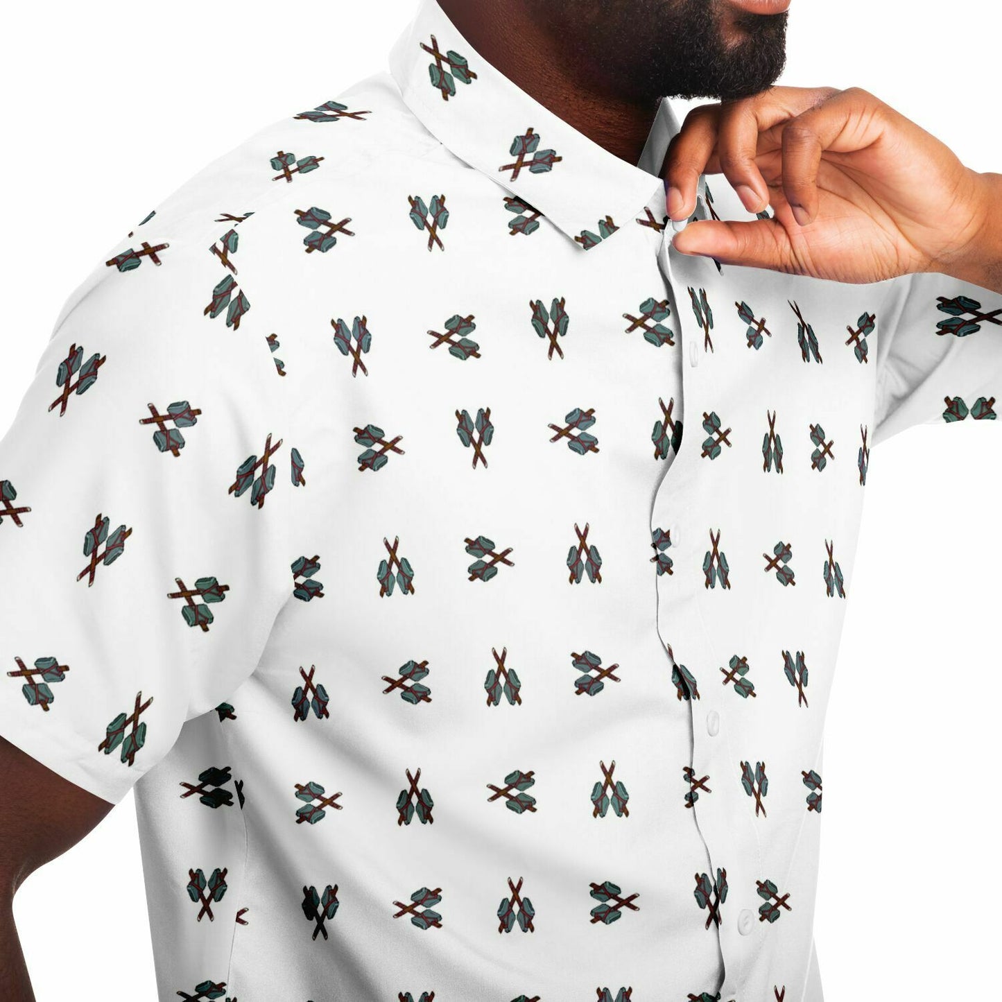 Hebrew Israelite Maccabees Pattern Short Sleeve Poplin Polo White