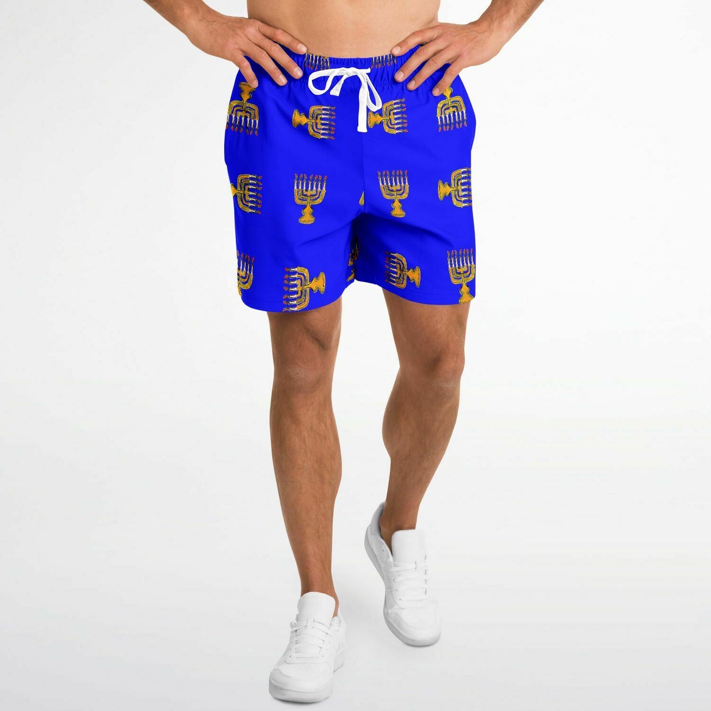 Hebrew Israelite Menorah Pattern Casual Shorts Royal Blue