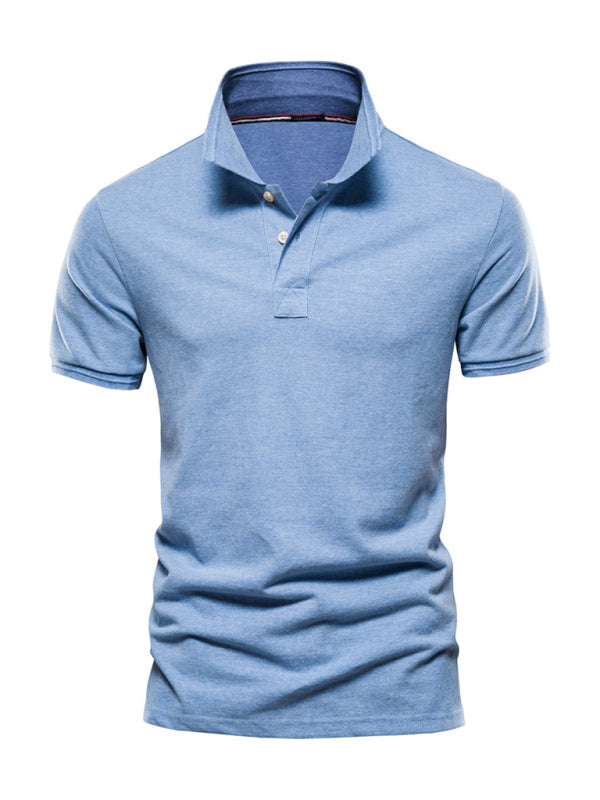 Men's solid color lapel casual short-sleeved POLO shirt