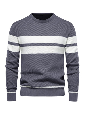 Men's Casual Striped Pullover Color Matching Round Neck Men's Sweater