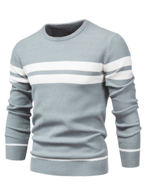 Men's Casual Striped Pullover Color Matching Round Neck Men's Sweater
