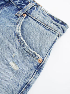 Retro old-fashioned high-waisted ripped fur-trimmed shorts
