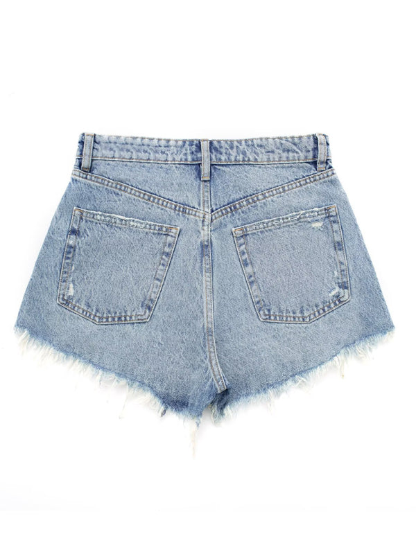 Retro old-fashioned high-waisted ripped fur-trimmed shorts